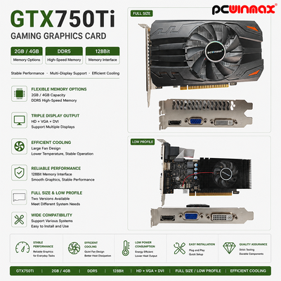 PCWINMAX Geforce GTX 750TI 4GB VGA DVI HD Single Fan Gaming Desktop Grafikkarte