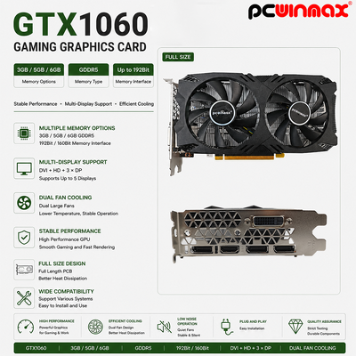 PCWINMAX OEM GeForce GTX 1060 5GB GDDR5 160bit Gaming-Grafikkarte Dual-Ventilatoren mit HD DP DVI-Ausgabe-Video-Karte