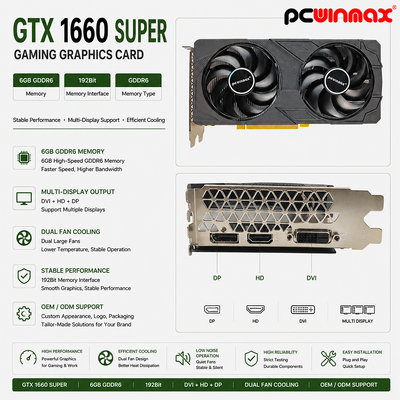 PCWINMAX GeForce GTX 1660 Super Grafikkarte, 6GB GDDR6 Gaming PC GPU 192bit Videokarte PCIe 3.0 x16 1660S Spielkarten