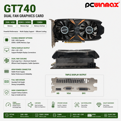 PCWINMAX Original GeForce GT 740 2GB GDDR5 128Bit Dual Fan Desktop VGA HD DVI Grafikkarte